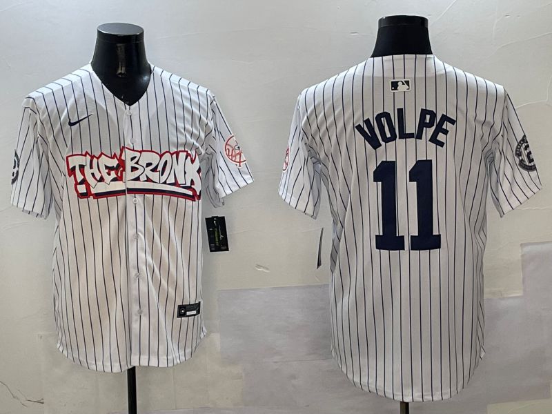 Men New York Yankees #11 Volpe White Stripe four generations Joint Name 2025 Nike MLB Jersey style 5